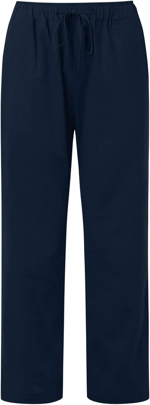 Women's Summer Cotton Linen Pants Drawstring Elastic Waist Casual Wide Leg Pants Loose Lightweight Beach Lounge Trousers