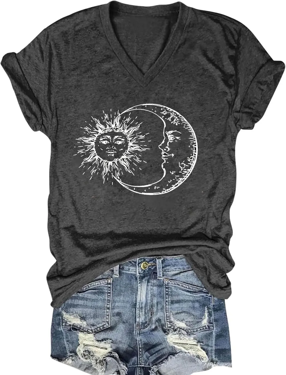 Women's T-Shirts V-Neck Boho Flowers Wildflowers Tee Cute Summer Graphic Shirts Short Sleeve T Shirt