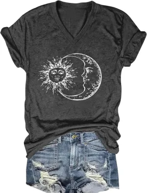 Women's T-Shirts V-Neck Boho Flowers Wildflowers Tee Cute Summer Graphic Shirts Short Sleeve T Shirt