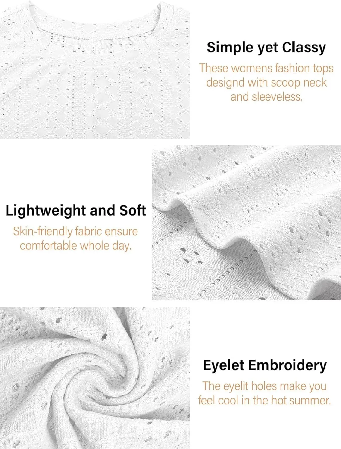 Womens Tank Tops 2025 Eyelet Embroidery Crewneck Sleeveless Shirts Casual Summer Spring Basic Loose Fashion Clothes