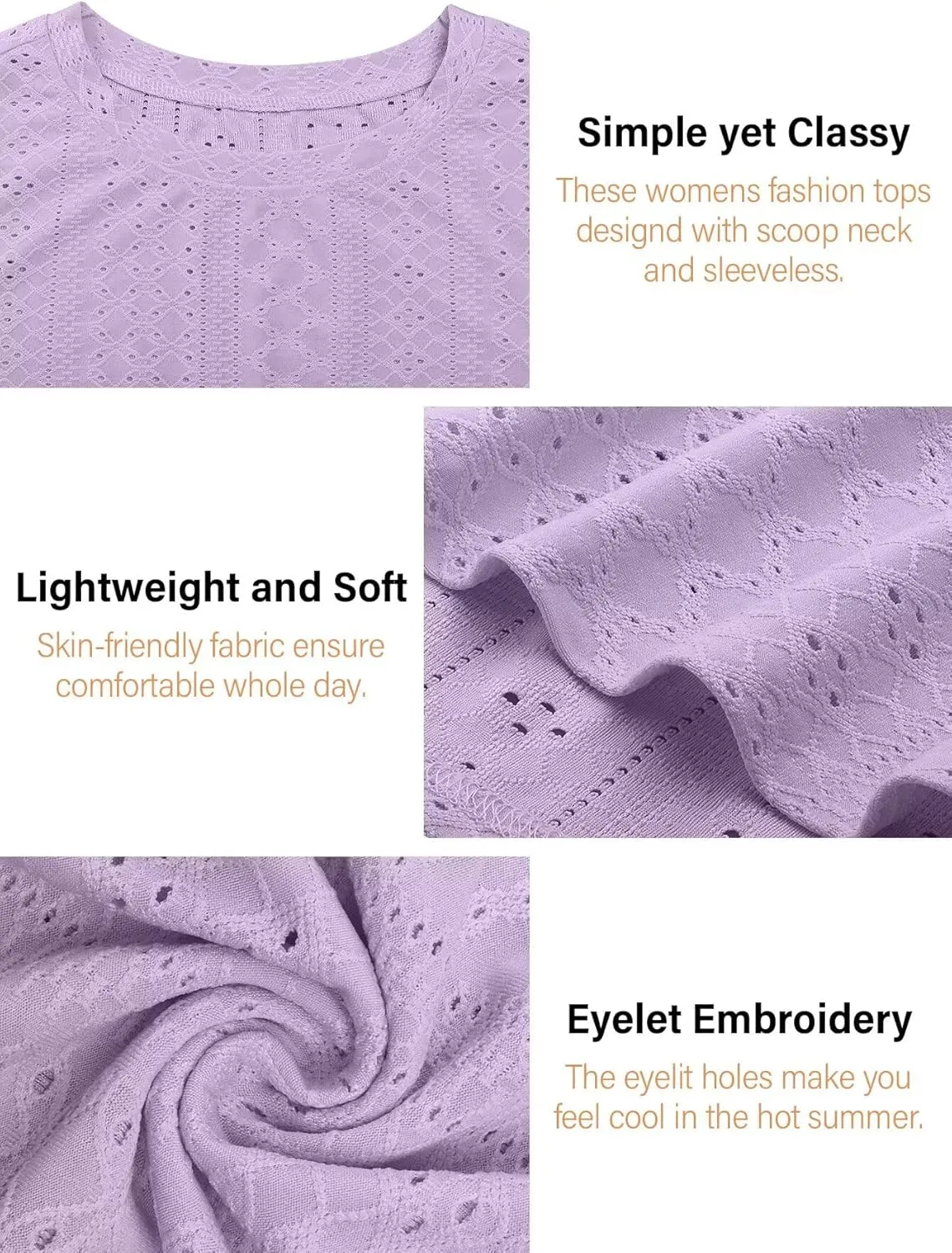 Womens Tank Tops 2025 Eyelet Embroidery Crewneck Sleeveless Shirts Casual Summer Spring Basic Loose Fashion Clothes