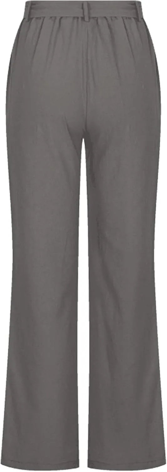 Women's Wide Leg Cotton Linen Pants Drawstring Elastic Waist Lounge Trousers Summer Casual Loose Lightweight Beach Pants