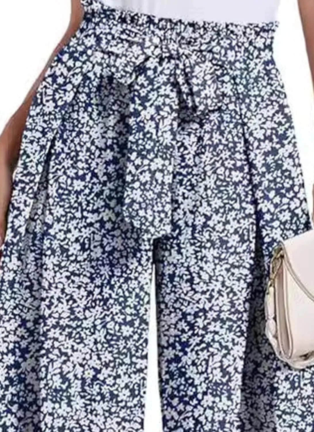 Women's Wide Leg Pants High Waist Adjustable Knot Loose Casual Flowy Tie Knot Business Work Trousers with Pockets