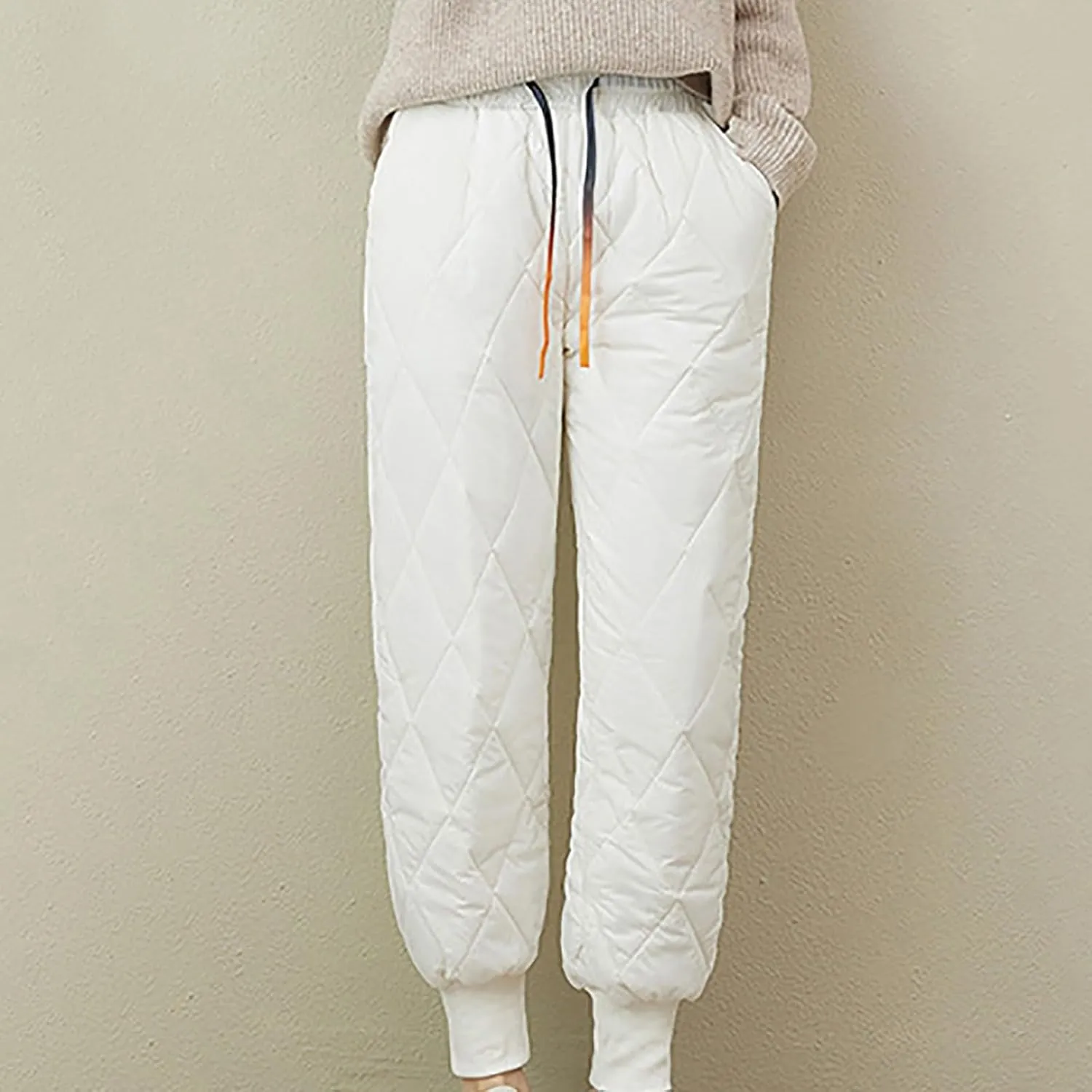 Womens Winter Puffer Pants Warm Padded Down Pants Baggy High Waist Quilted Sweatpants Lightweight Snow Ski Trousers