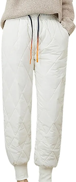 Womens Winter Puffer Pants Warm Padded Down Pants Baggy High Waist Quilted Sweatpants Lightweight Snow Ski Trousers
