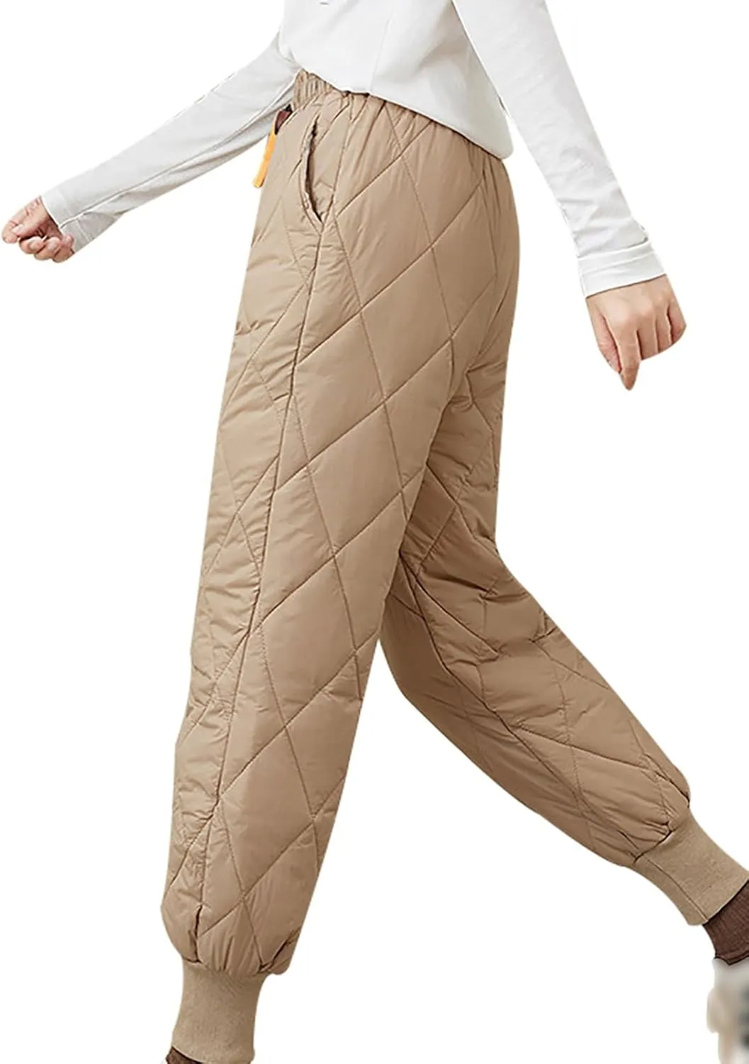 Womens Winter Puffer Pants Warm Padded Down Pants Baggy High Waist Quilted Sweatpants Lightweight Snow Ski Trousers