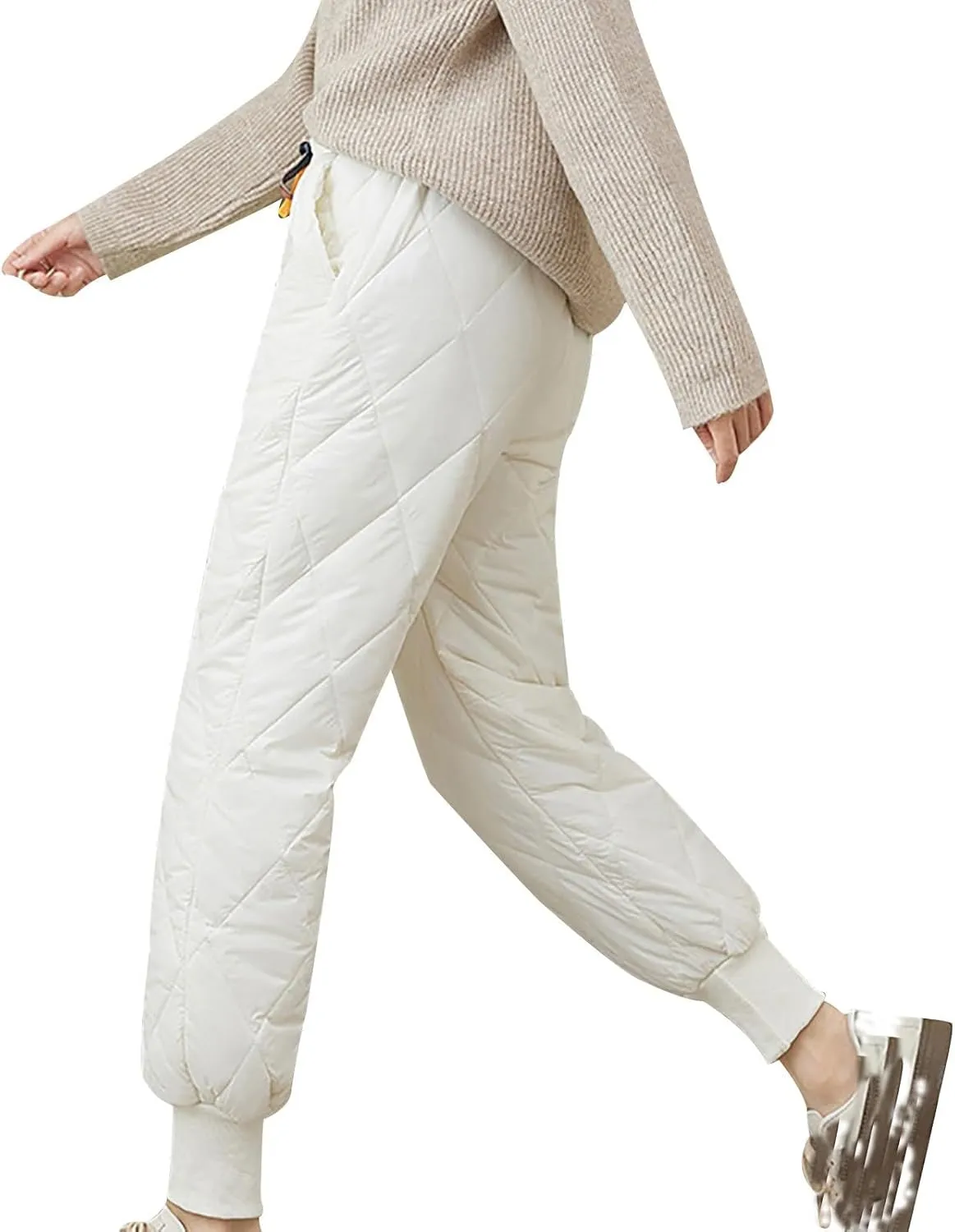 Womens Winter Puffer Pants Warm Padded Down Pants Baggy High Waist Quilted Sweatpants Lightweight Snow Ski Trousers