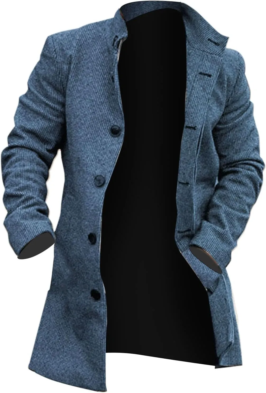 Wool Blend Trench Coat Men Notched Collar Plaid Single Breasted Pea Coats Slim Fit Warm Winter Jackets Big and Tall