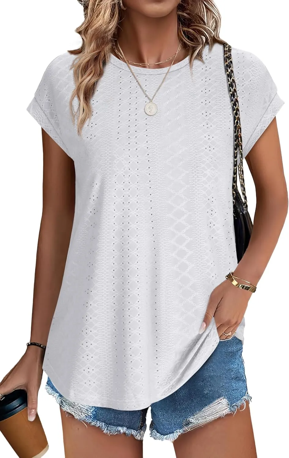 XIEERDUO Womens Tops Short Sleeve Shirts Blouses for Women Dressy Casual Cap Sleeve Tops with Curved Hem