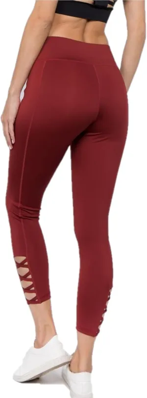 YELETE Women's Jogging Pants High Waist Lattice Ankle Cutout Workout Leggings with Pockets