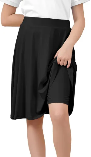Zando Girls' Knee Length Skorts A Line Skirt with Shorts Kids Teens Athletic Skort Size 6-14 -for School&Playtime