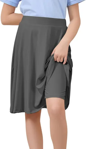 Zando Girls' Knee Length Skorts A Line Skirt with Shorts Kids Teens Athletic Skort Size 6-14 -for School&Playtime