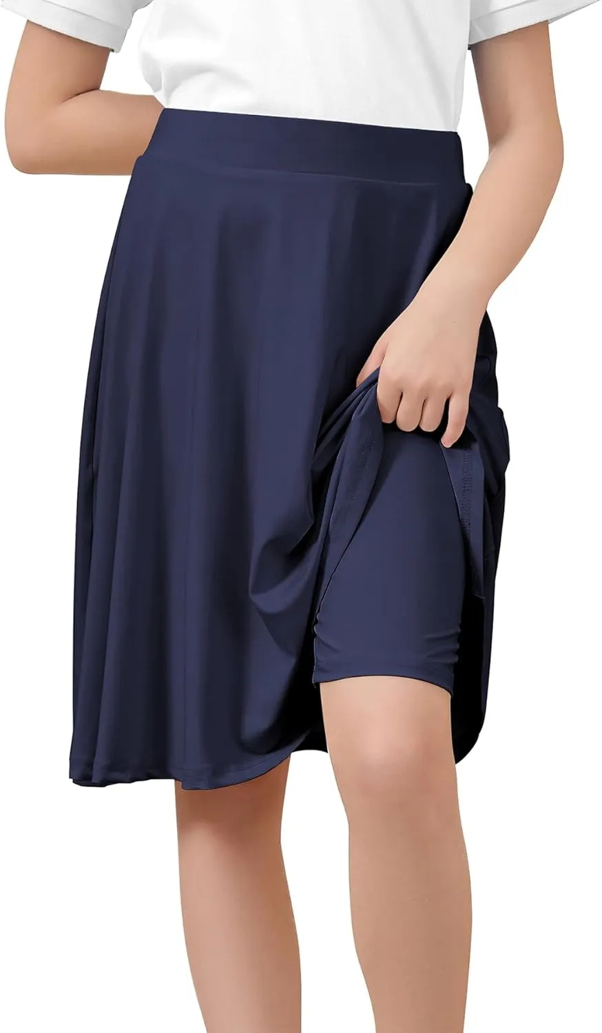 Zando Girls' Knee Length Skorts A Line Skirt with Shorts Kids Teens Athletic Skort Size 6-14 -for School&Playtime