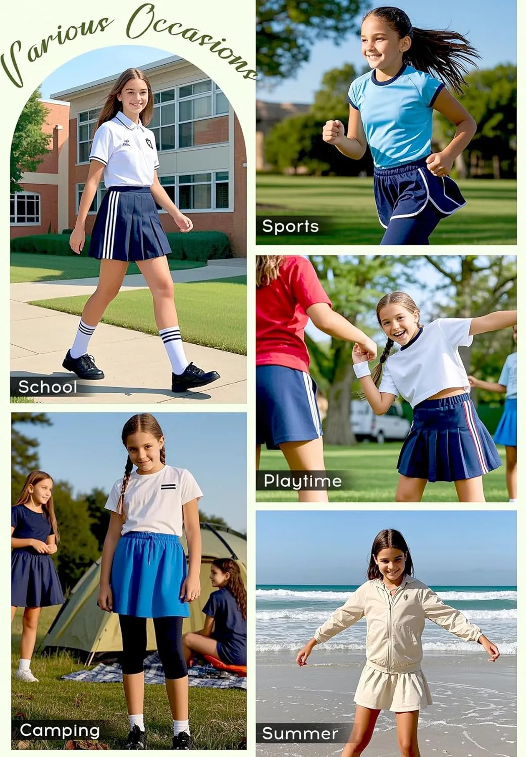 Zando Girls' Knee Length Skorts A Line Skirt with Shorts Kids Teens Athletic Skort Size 6-14 -for School&Playtime