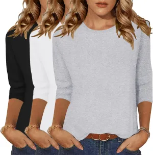 Zeagoo Tops for Women 3 Pack 3/4 Sleeve Crewneck Cute Basics Tees Casual Fashion Summer T Shirts Business Work Tee Top